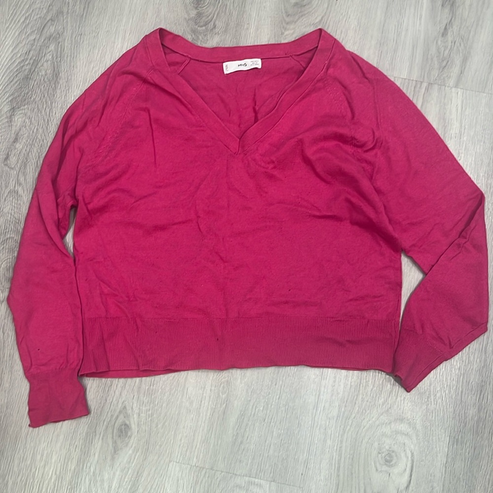 Mango Long Sleeve Pink Soft Vneck Top
